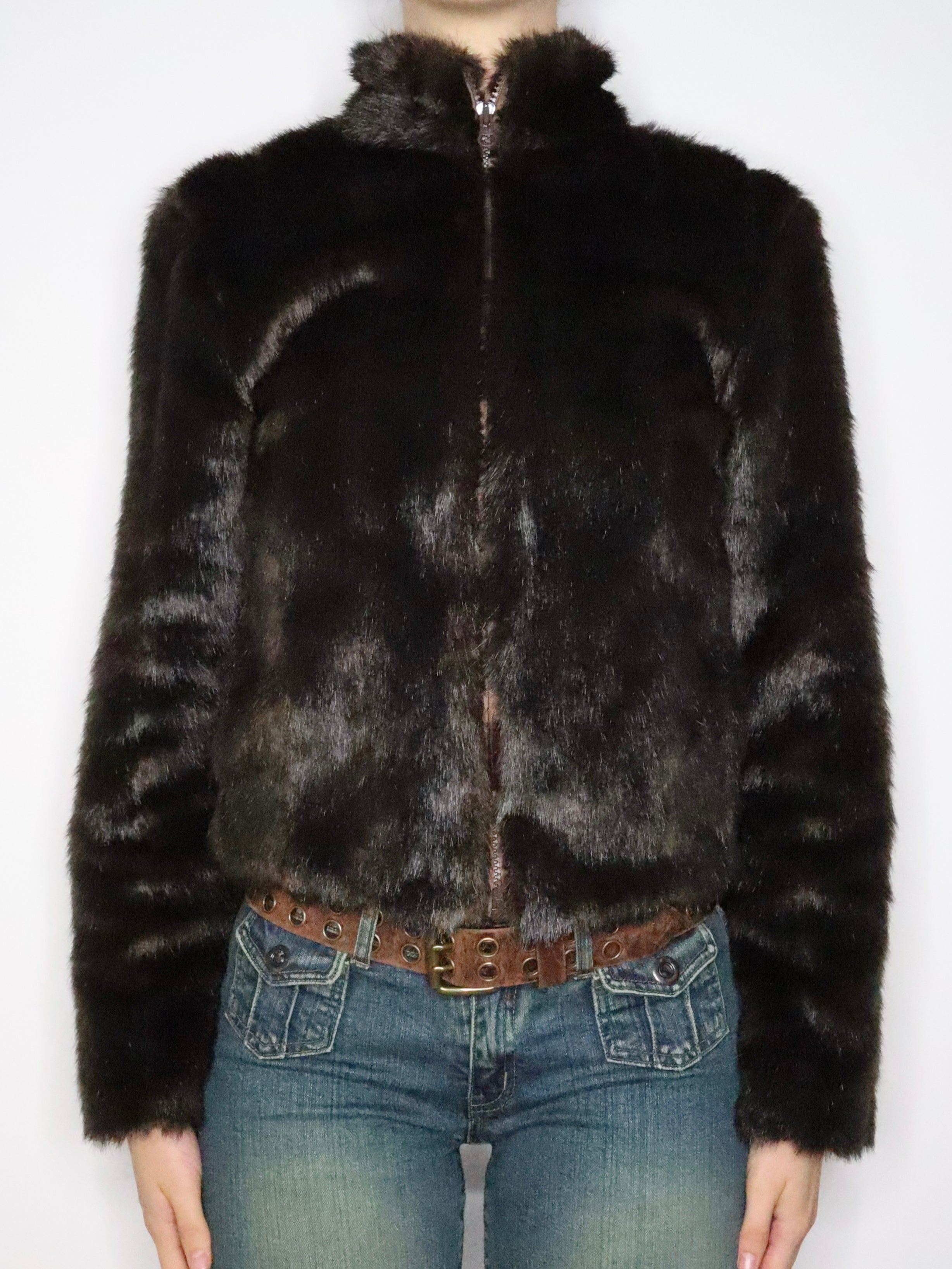 Brown Faux Fur Coat (XS) 