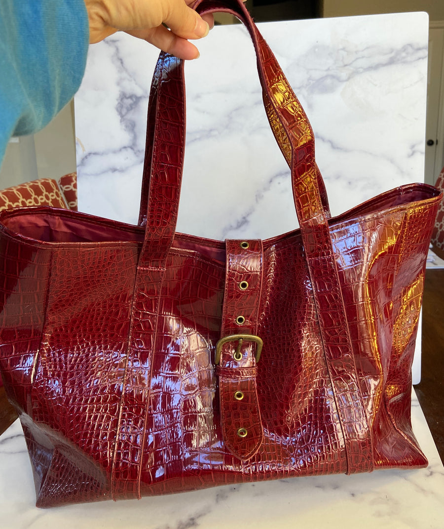 Big red leather tote