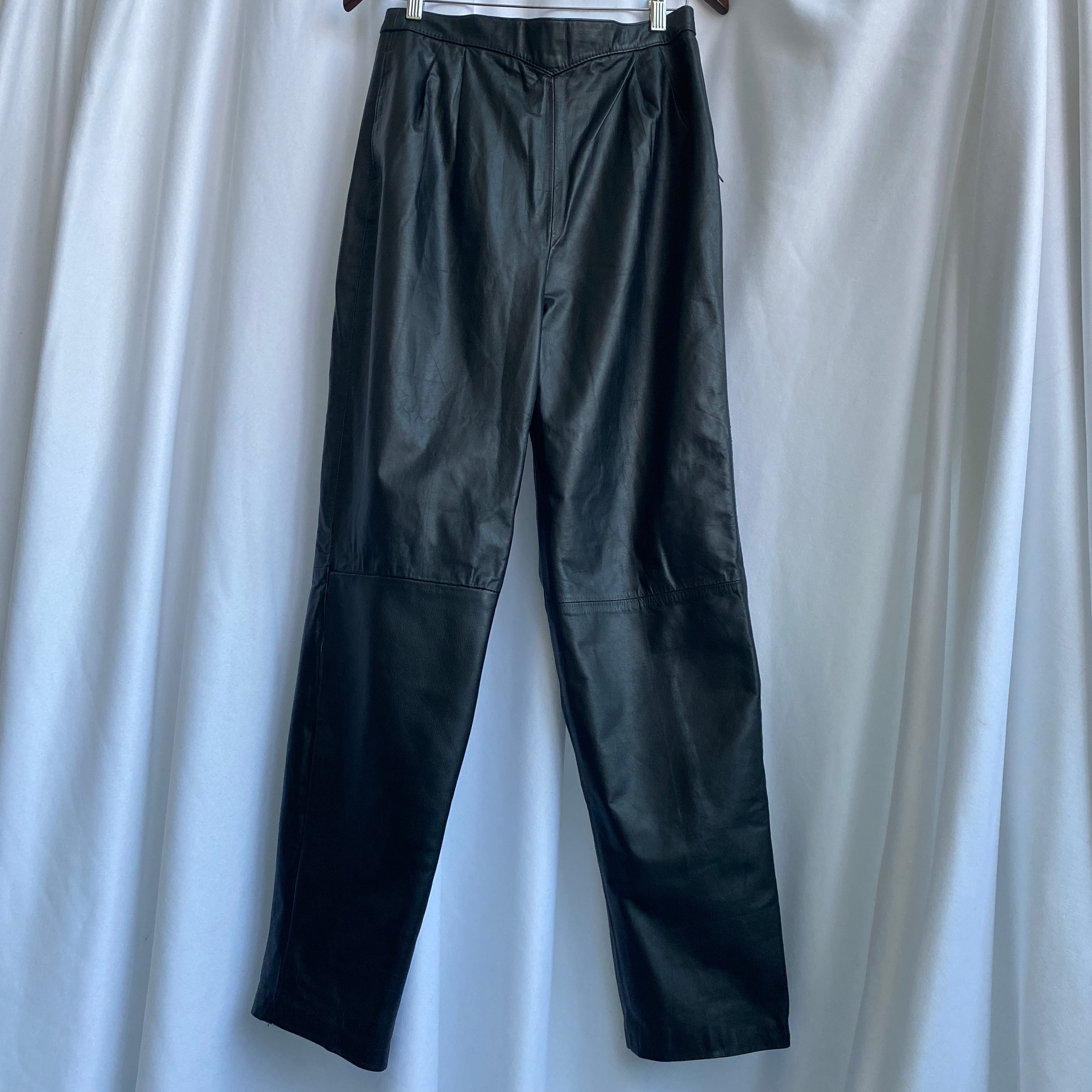 Black leather high waisted pants