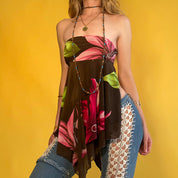 Asymmetrical Floral Tube Top - Small