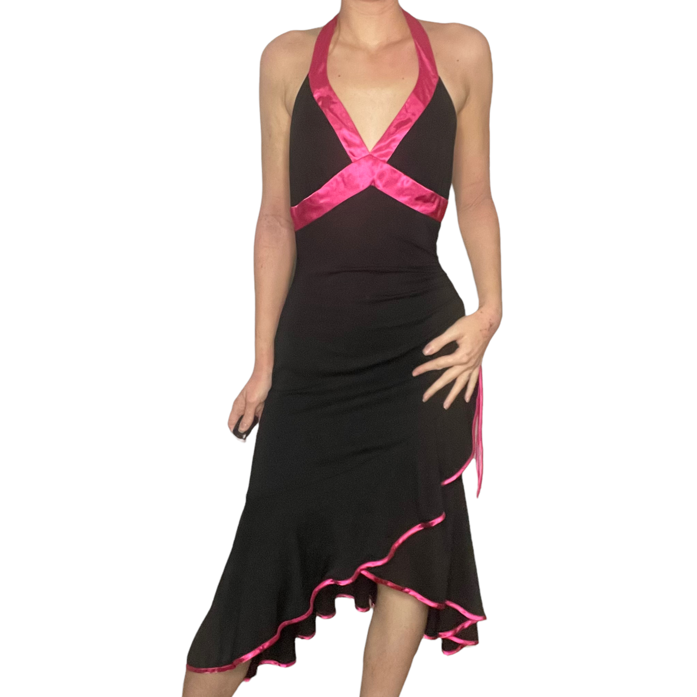 Pink & black halter dress