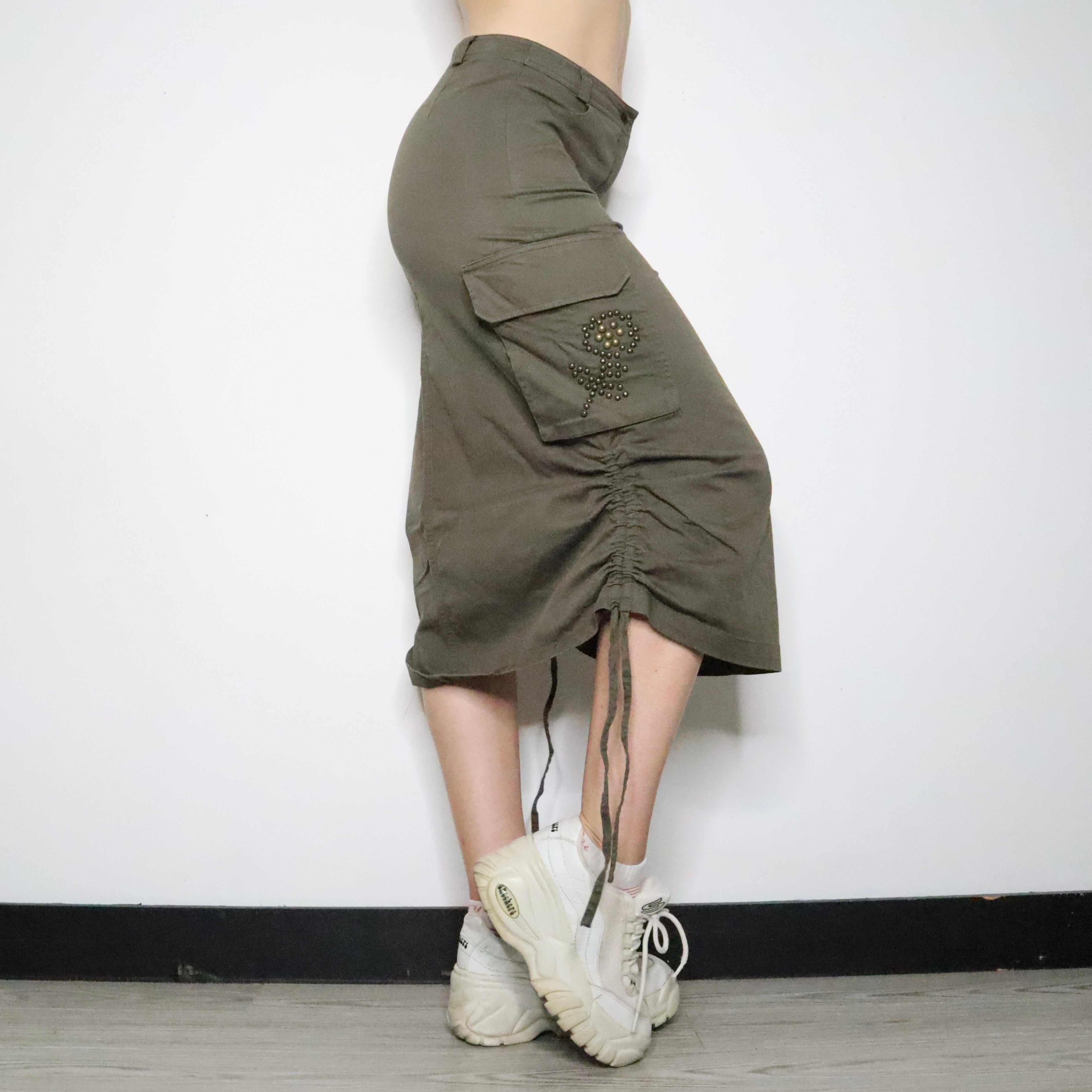 Long Green Cargo Skirt (Medium)