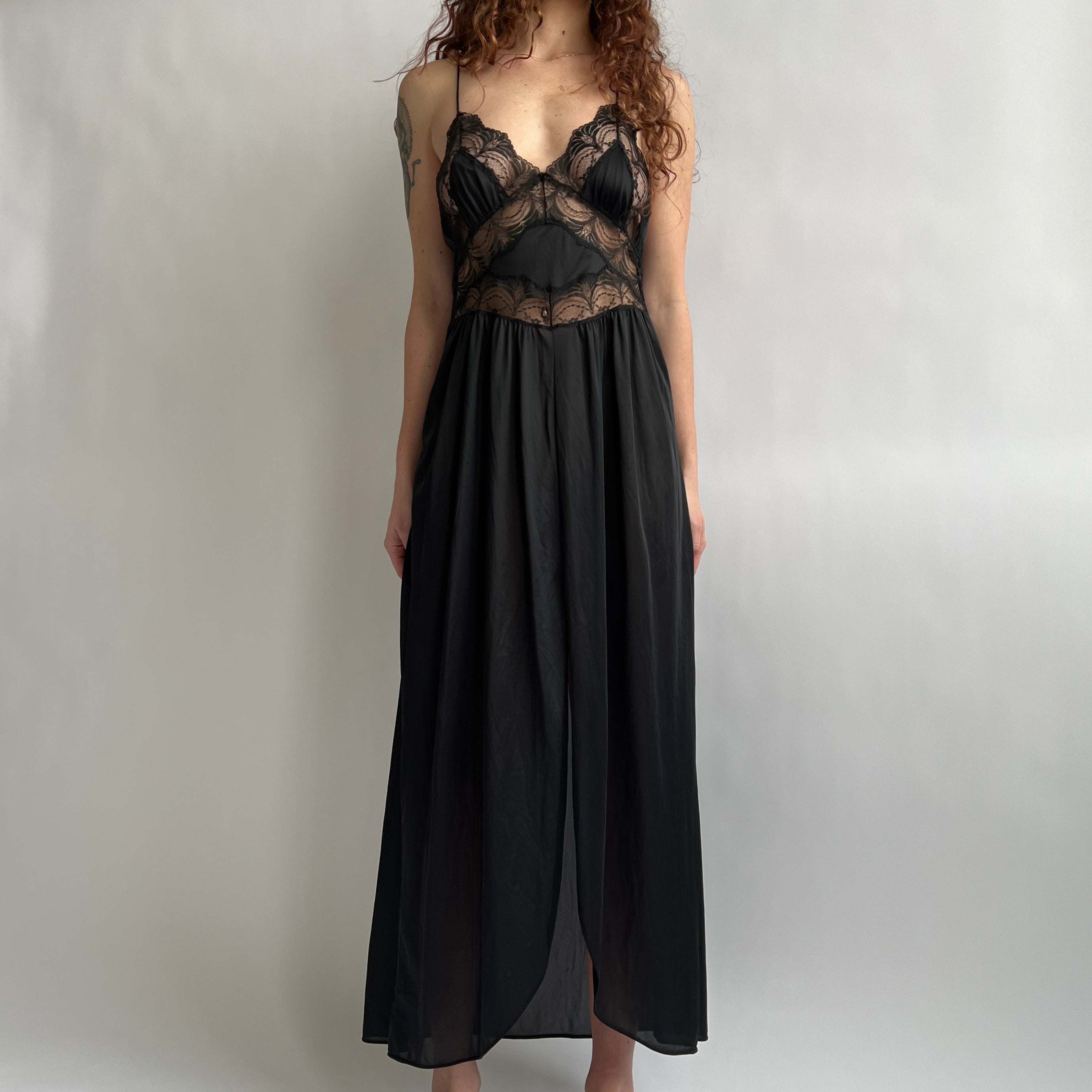 Deadstock vintage black lace maxi slip