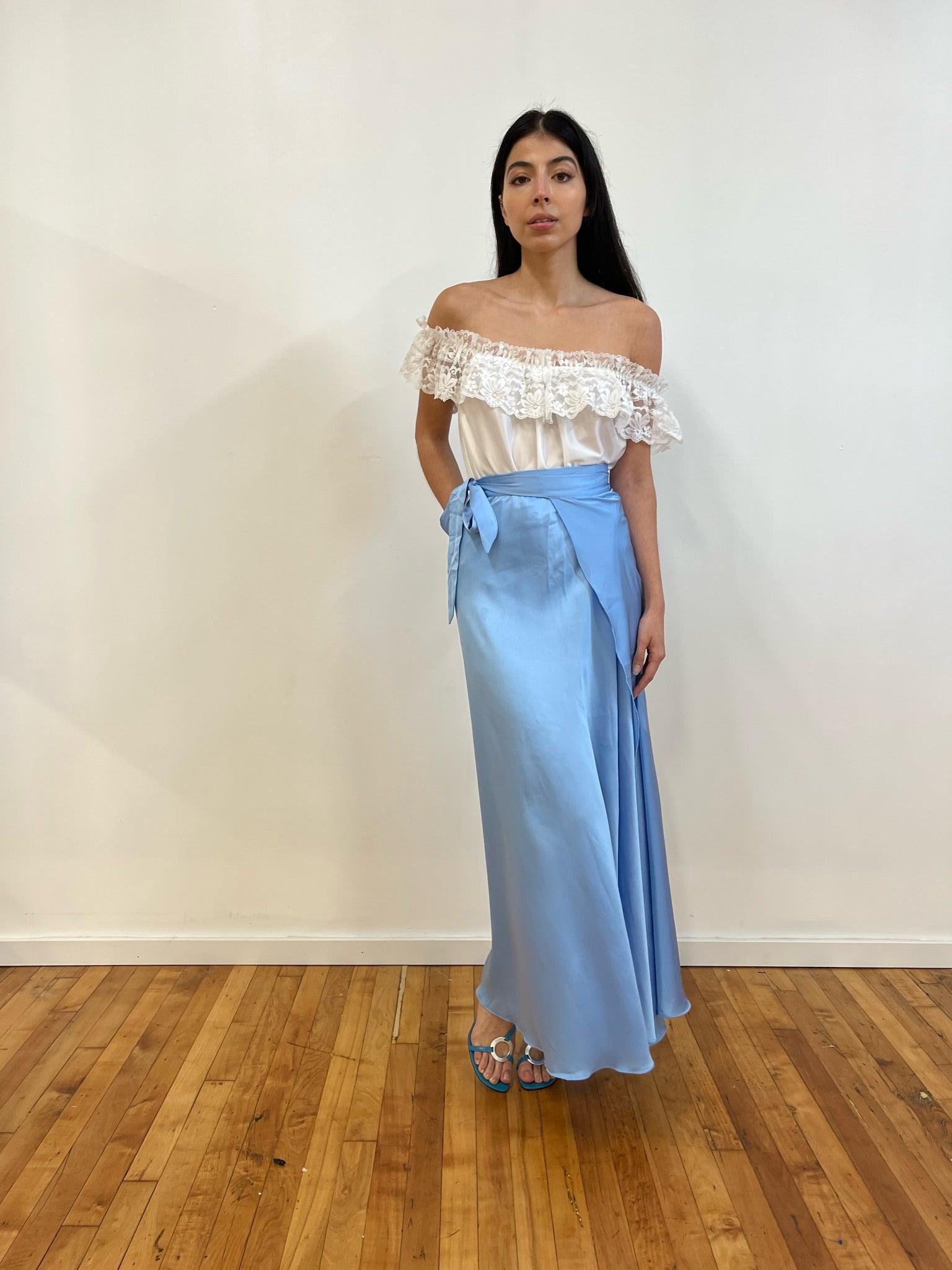 Baby blue silk wrap maxi