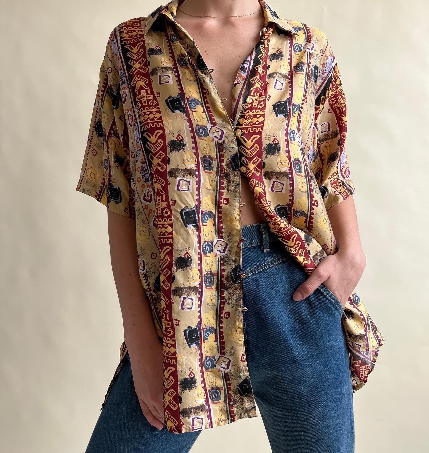 Vintage abstract silk button down