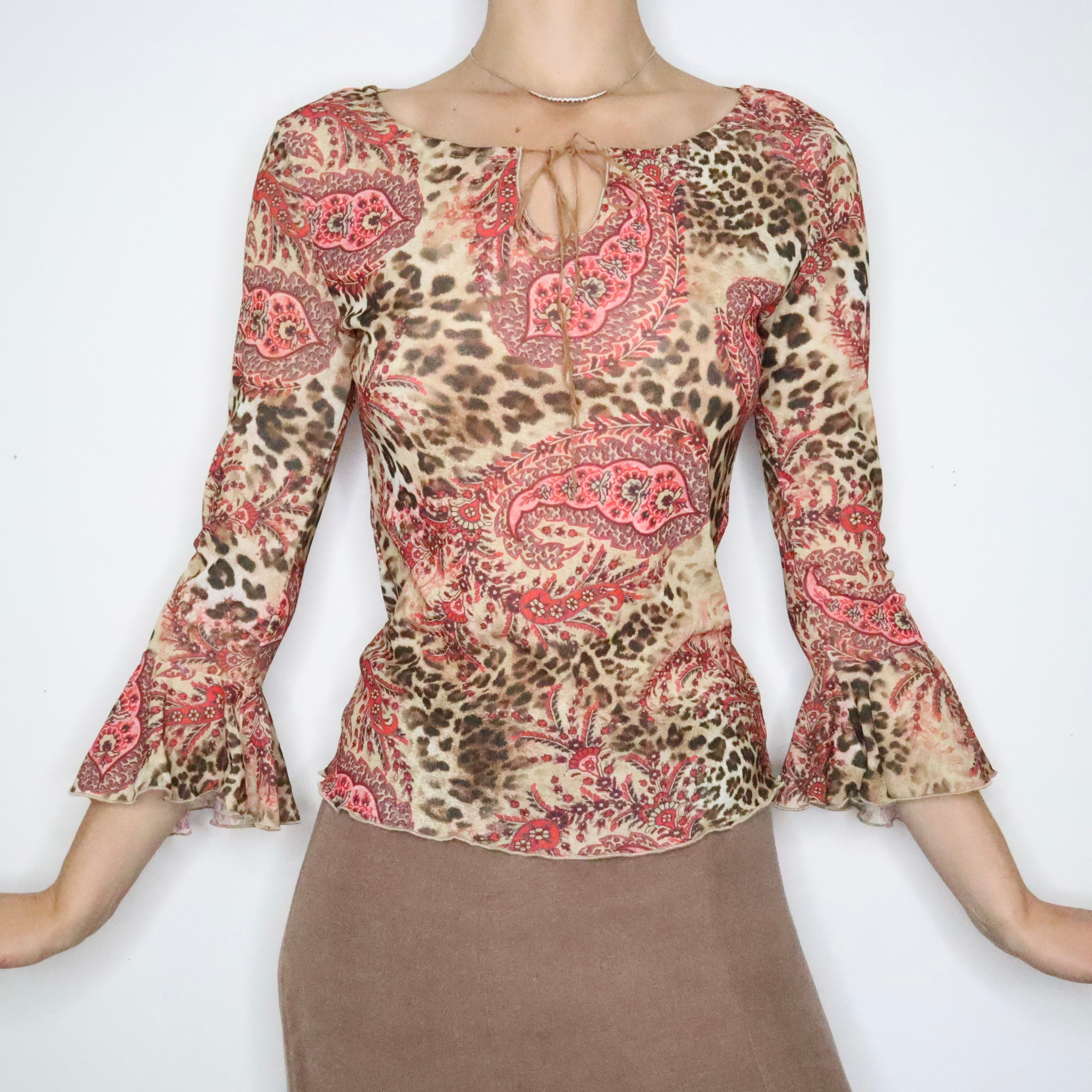 Paisley Mesh Bell Sleeve Blouse (M-L)