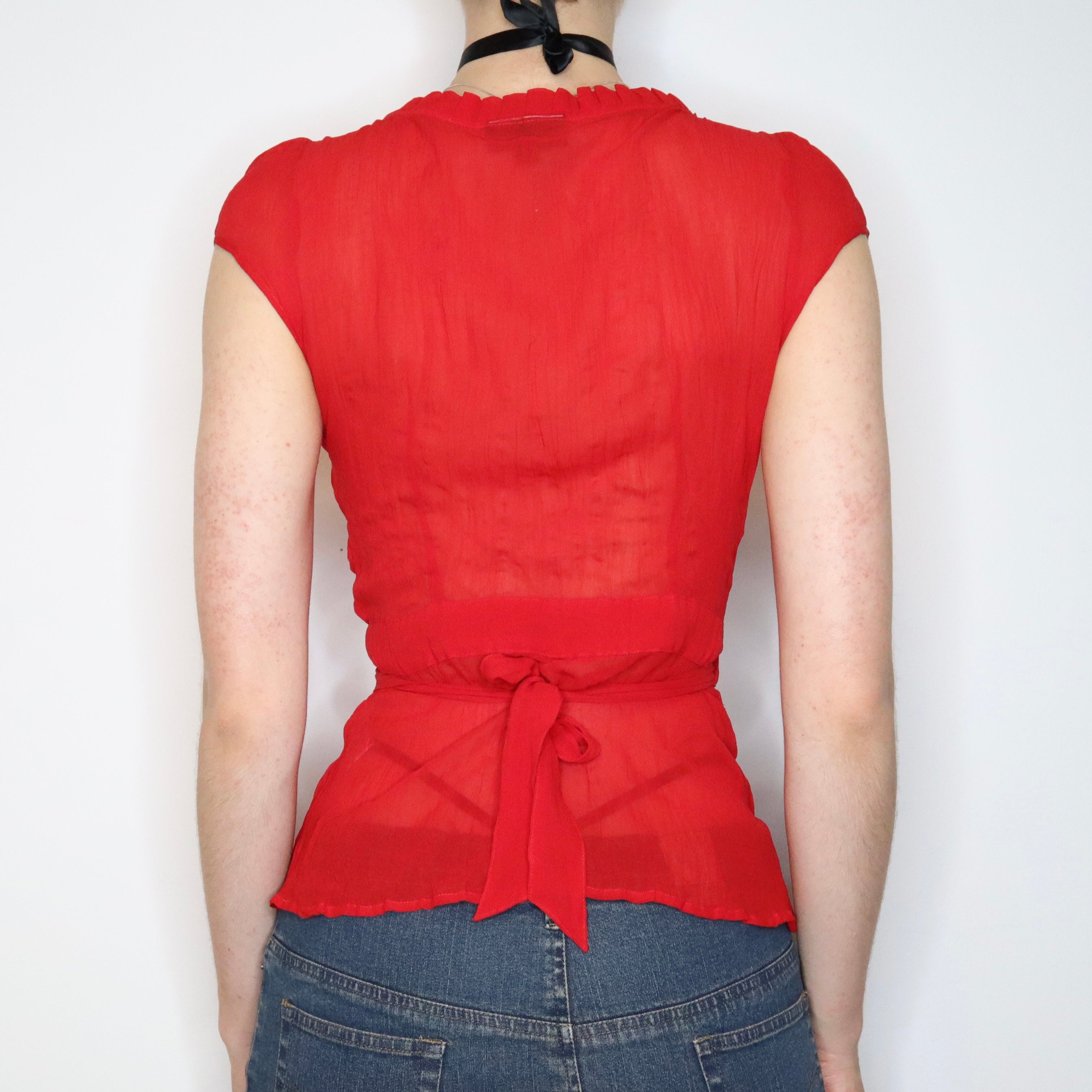 Red Silk Chiffon Blouse (S-M) 