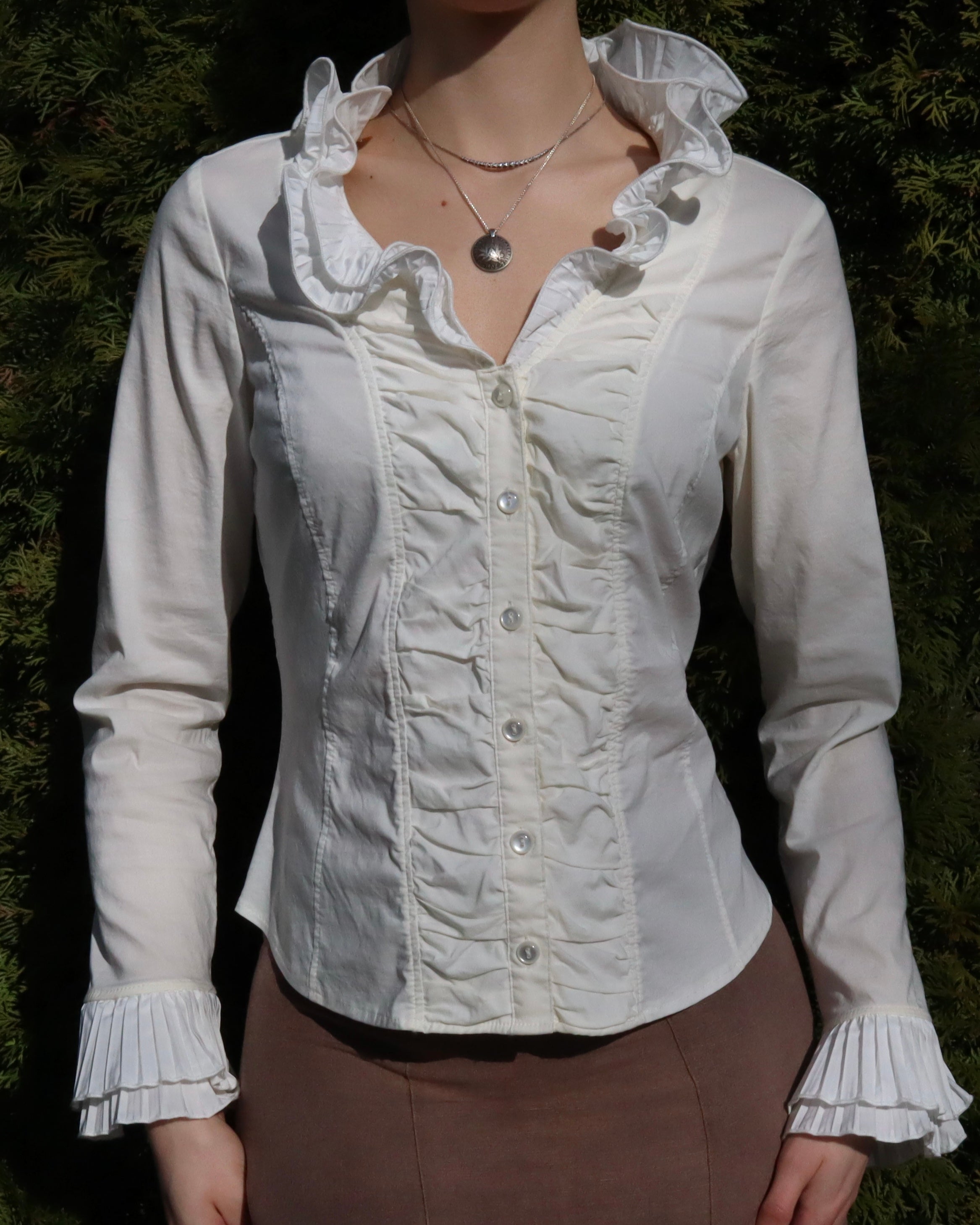 White Ruffle Blouse (M-L) 