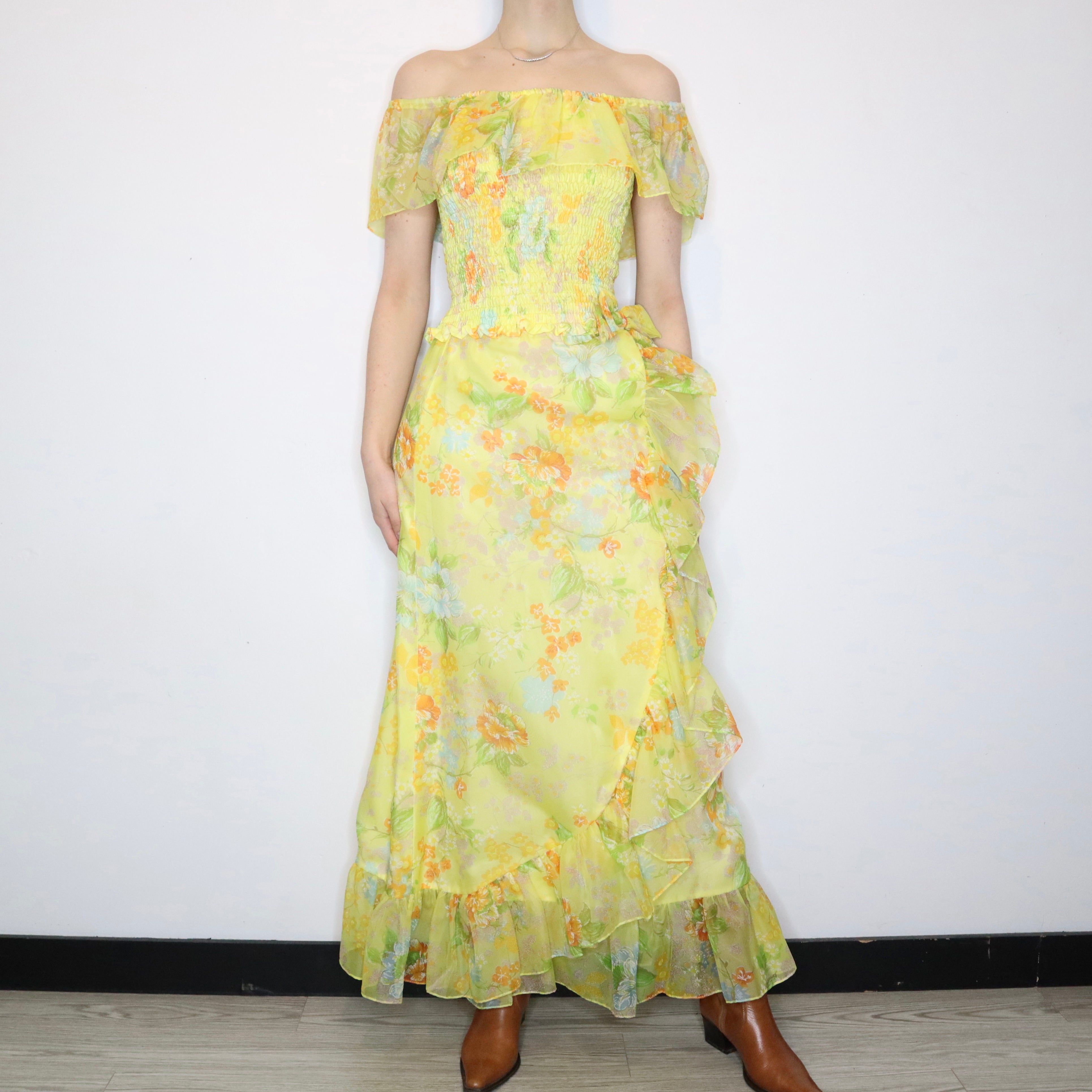 Yellow Floral Chiffon Set (XS-S)