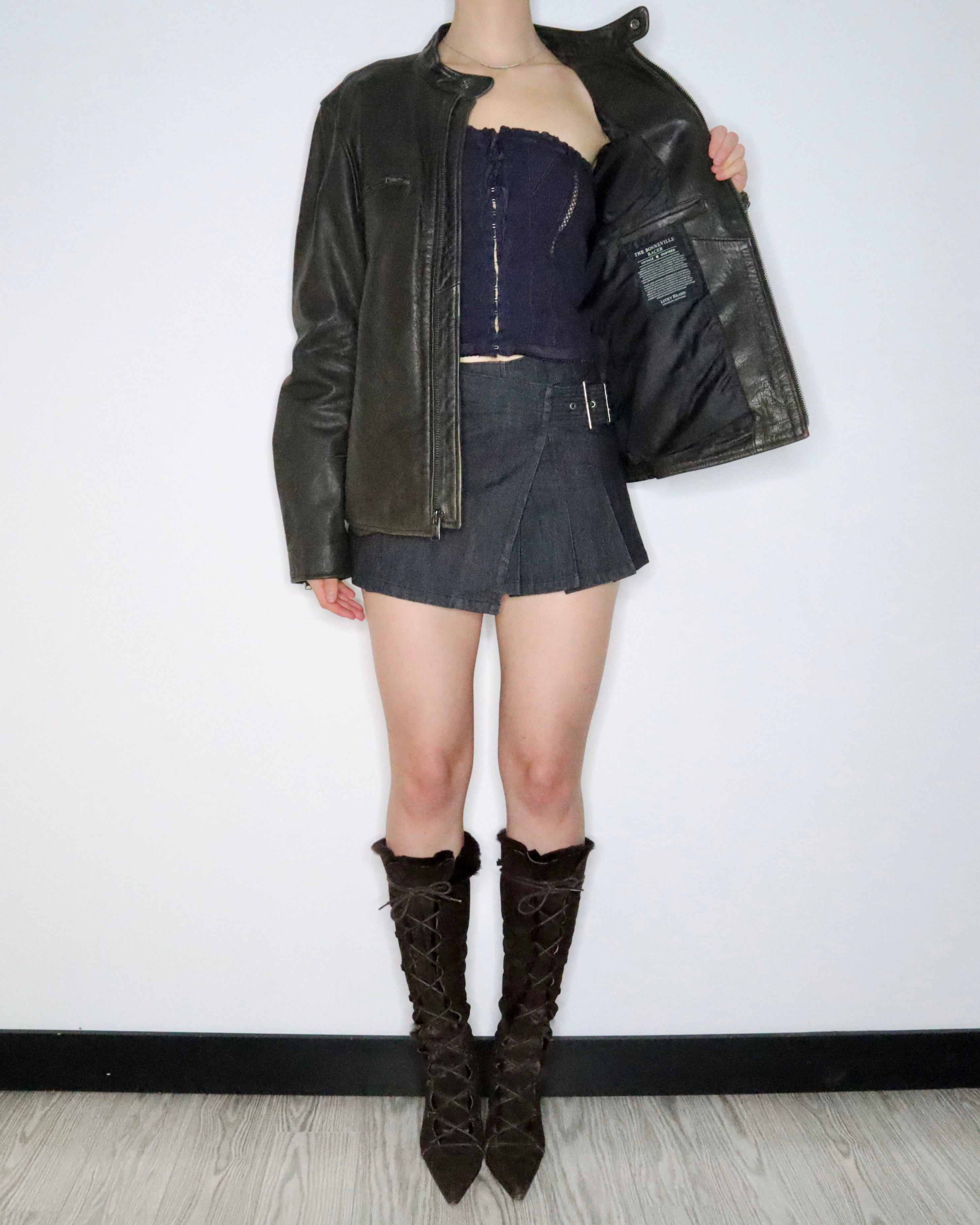 Dark Green Leather Motorcycle Jacket (L-XL) 