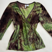 90s green brown wrap knit top