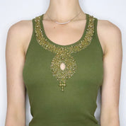 Green Beaded Tank Top (Small)