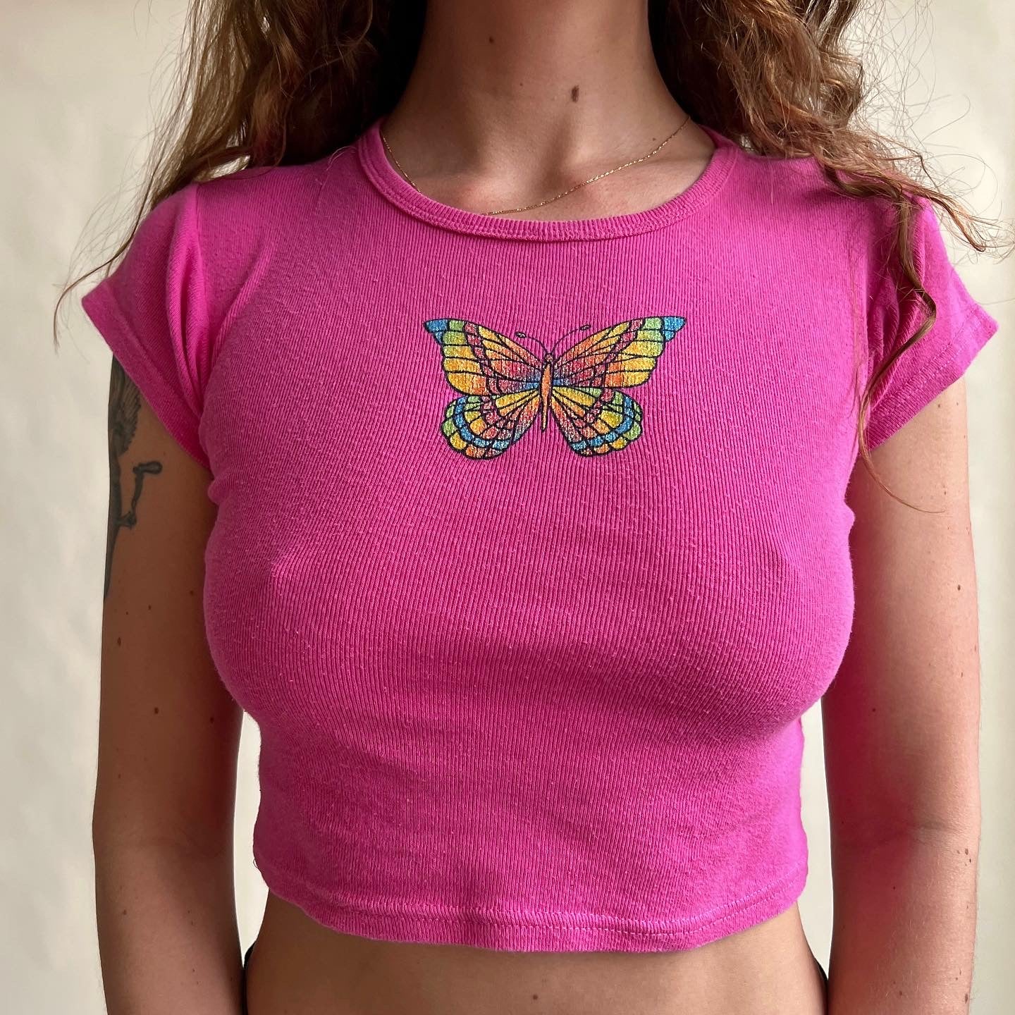 Y2k pink butterfly crop