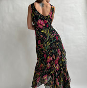 90s pink floral beaded maxi dress