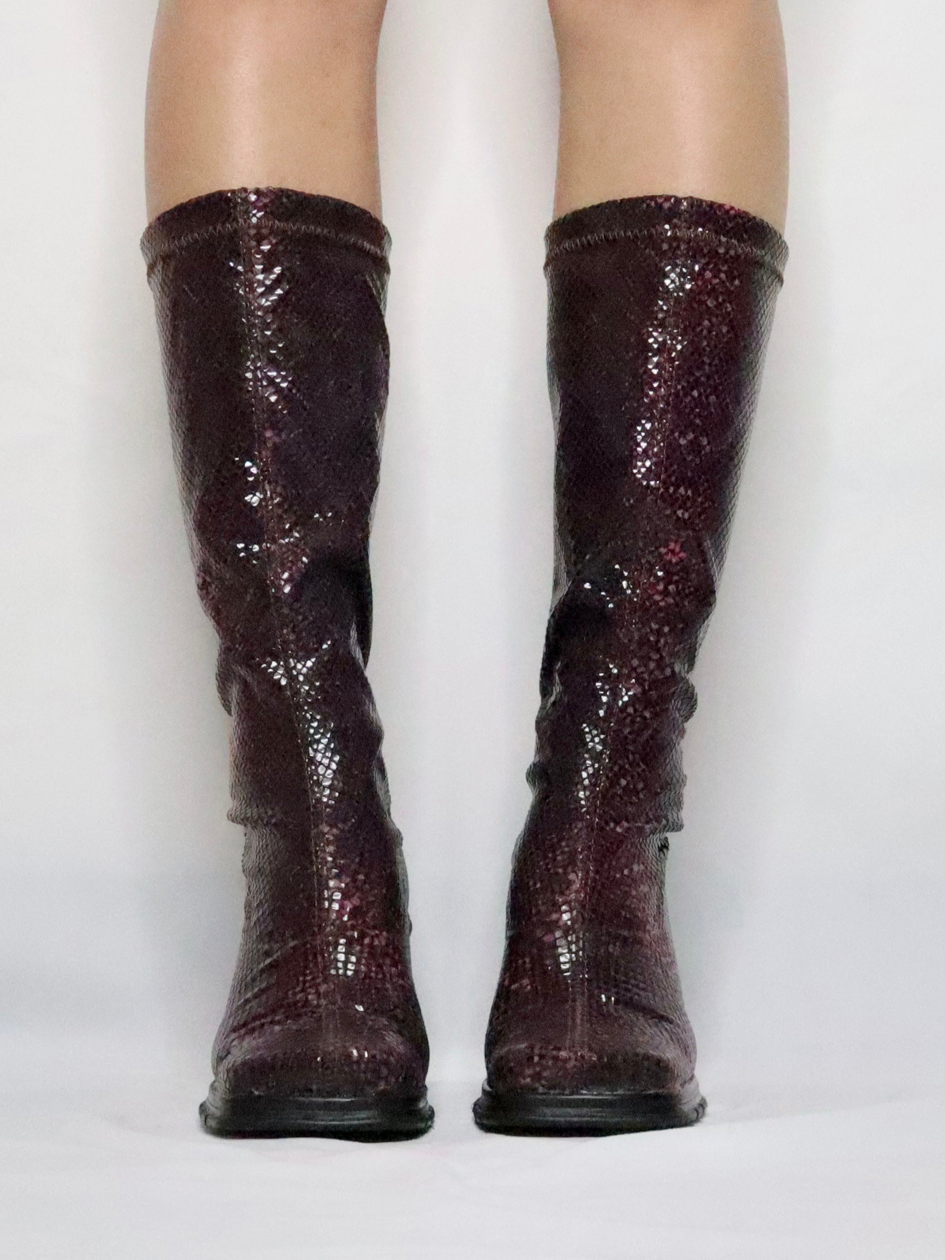 Maroon Faux Snakeskin Boots (6 US/36 IT)