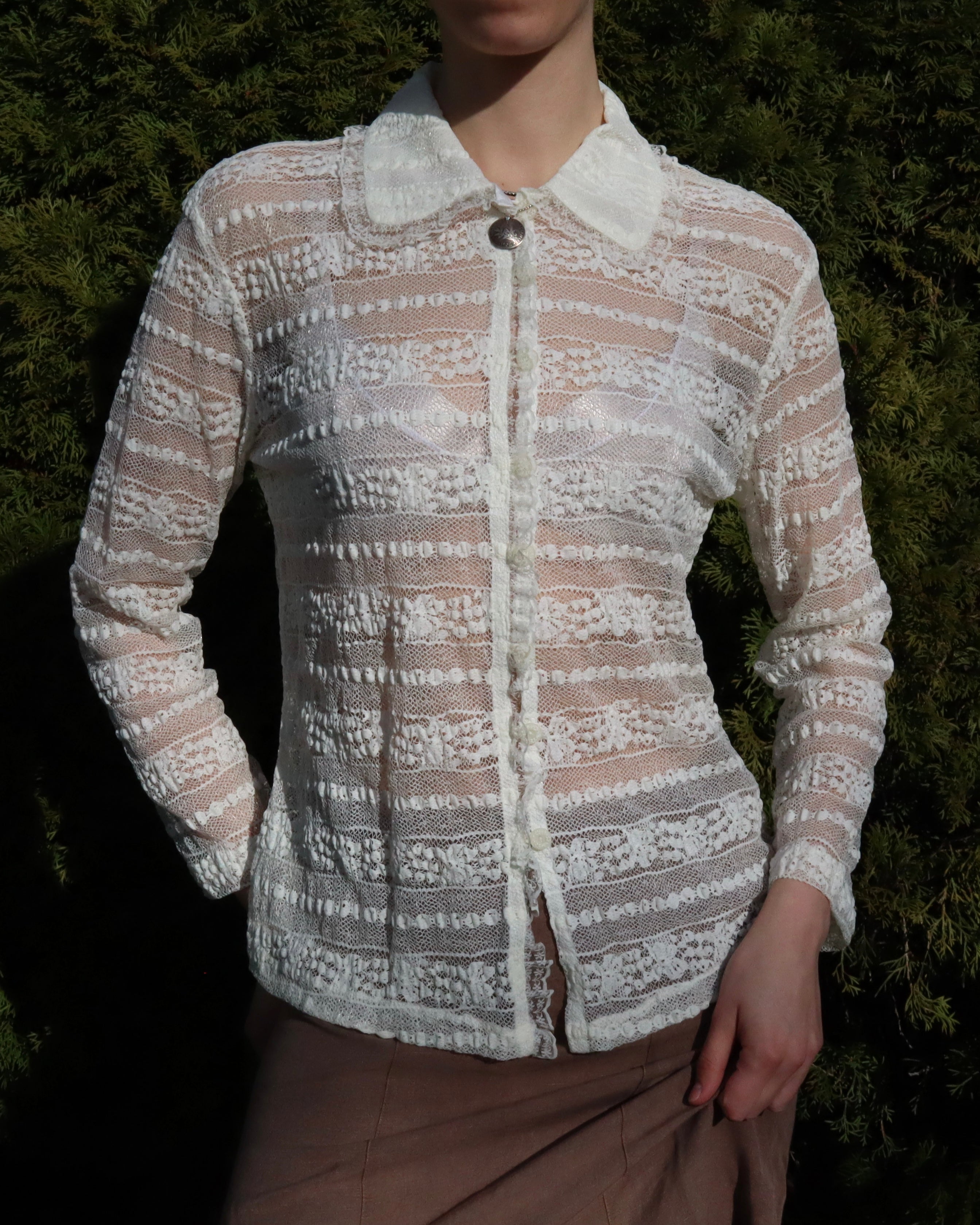 White Mesh Lace Blouse (M-L) 