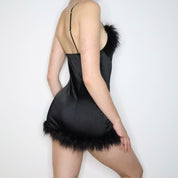 Marabou Trim Black Mini Dress (Small)