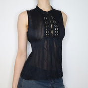 Black Babydoll Peasant Blouse (M-L) 