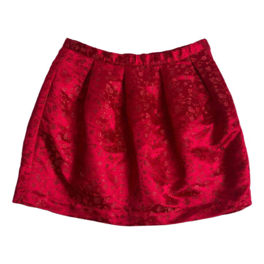 90s red floral satin bubble skirt
