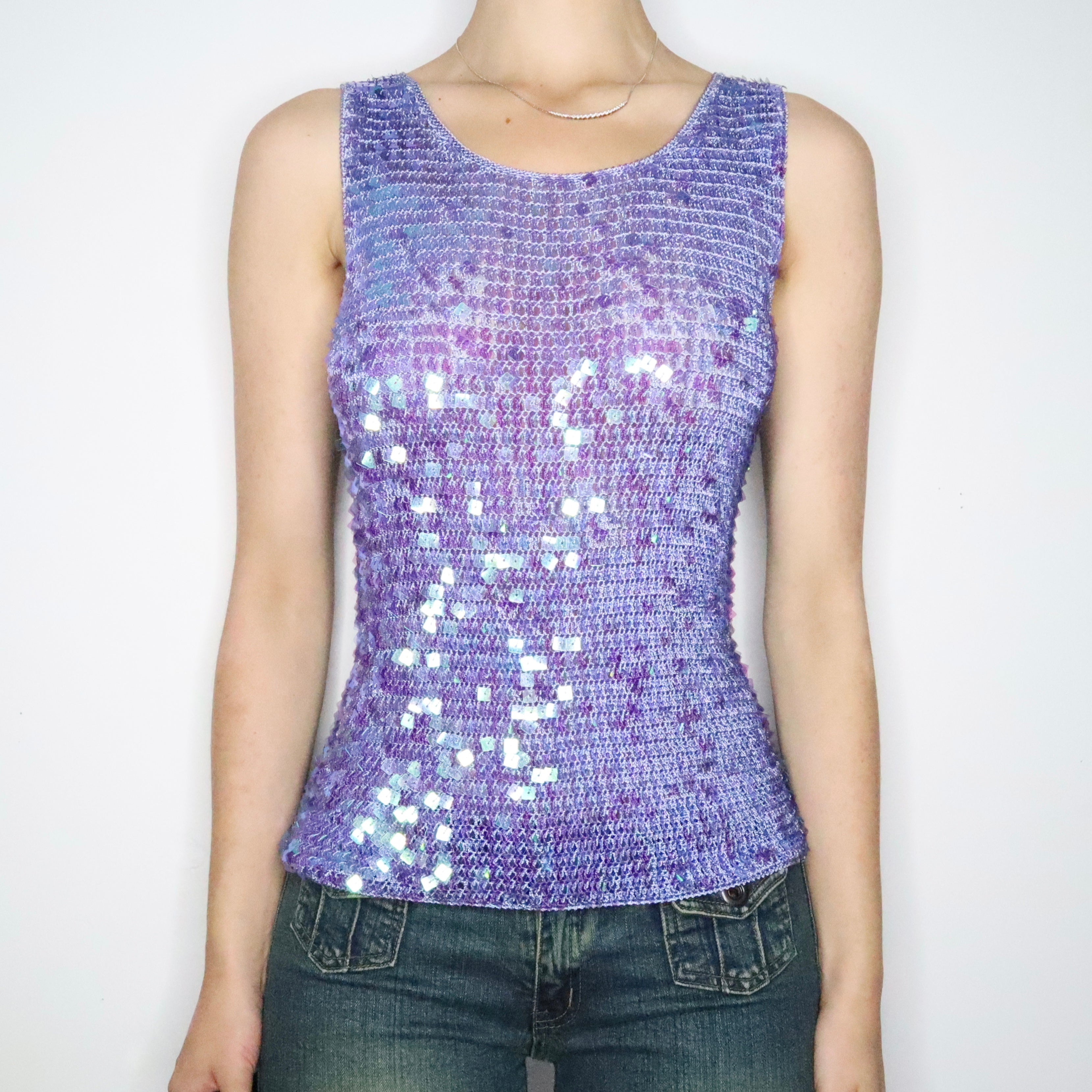 Iridescent Blue Sequin Tank Top (M-L)