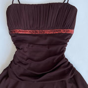 00s brown cinched midi dress