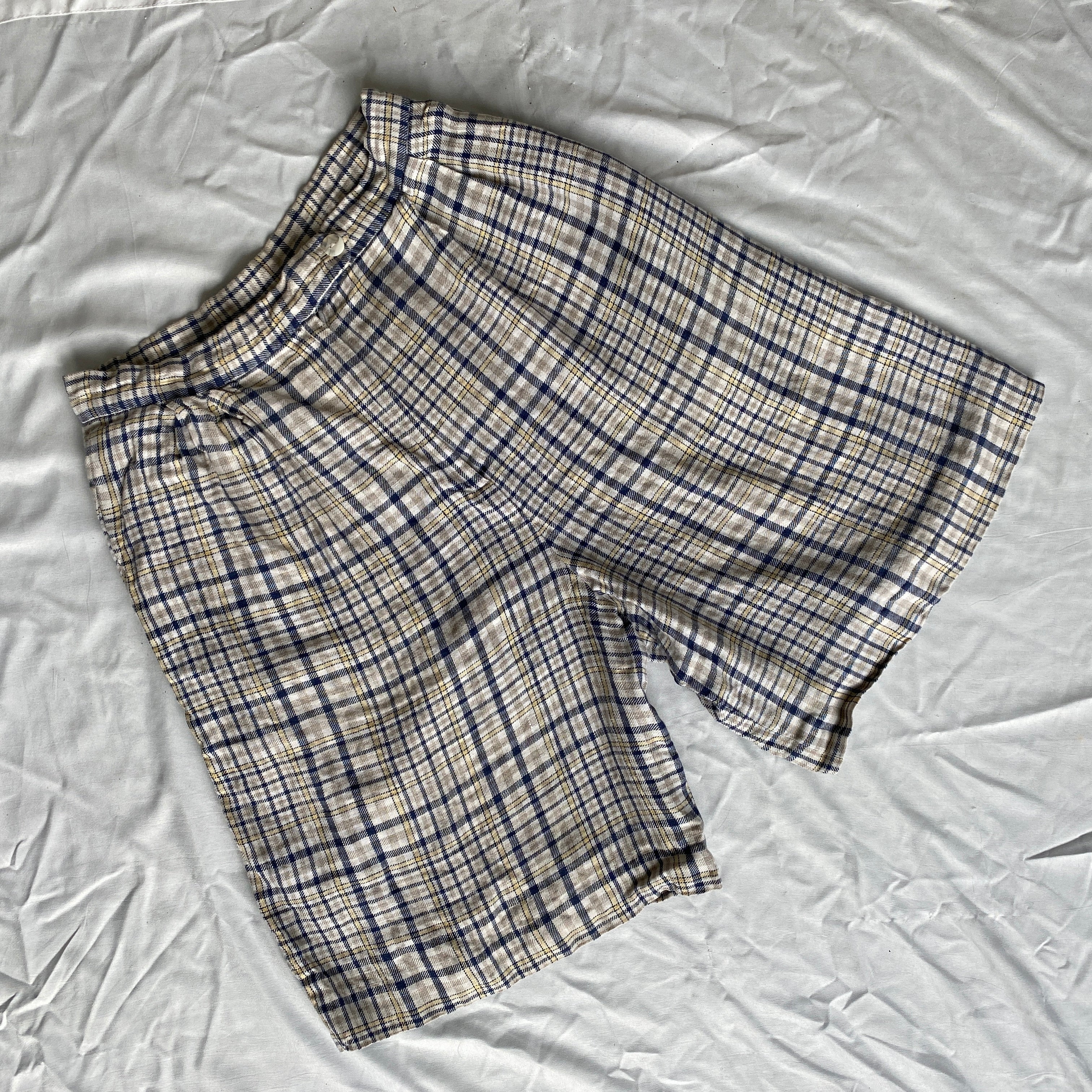 plaid high waisted linen shorts