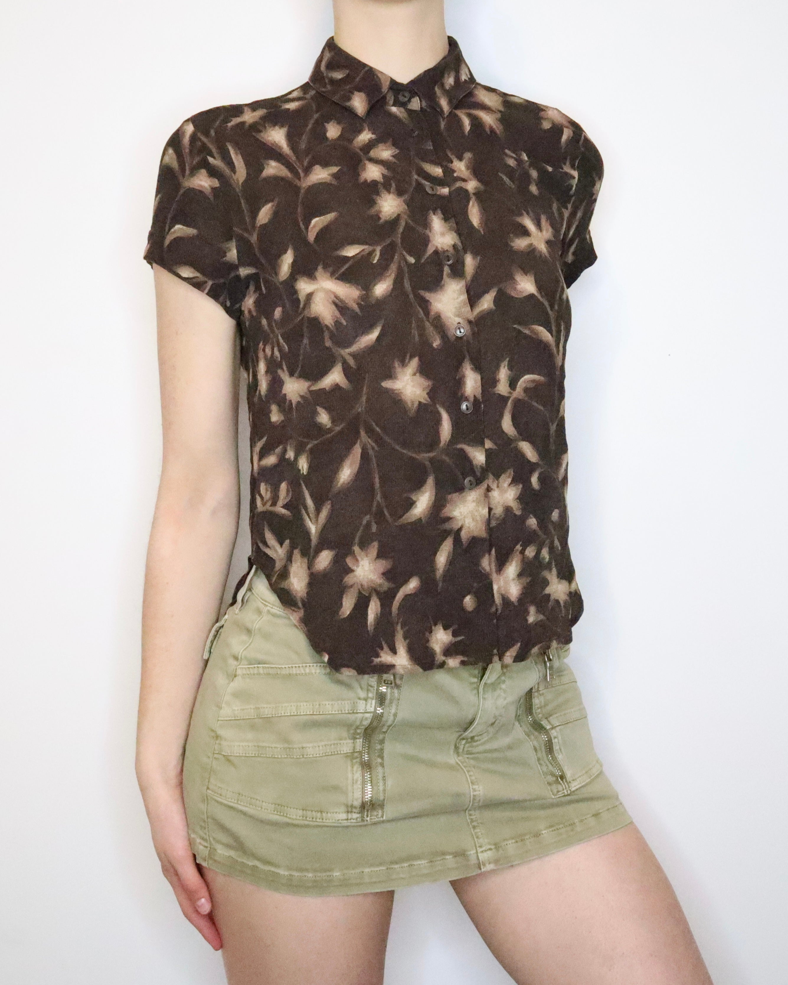 Brown Silk Button Up (Medium) 