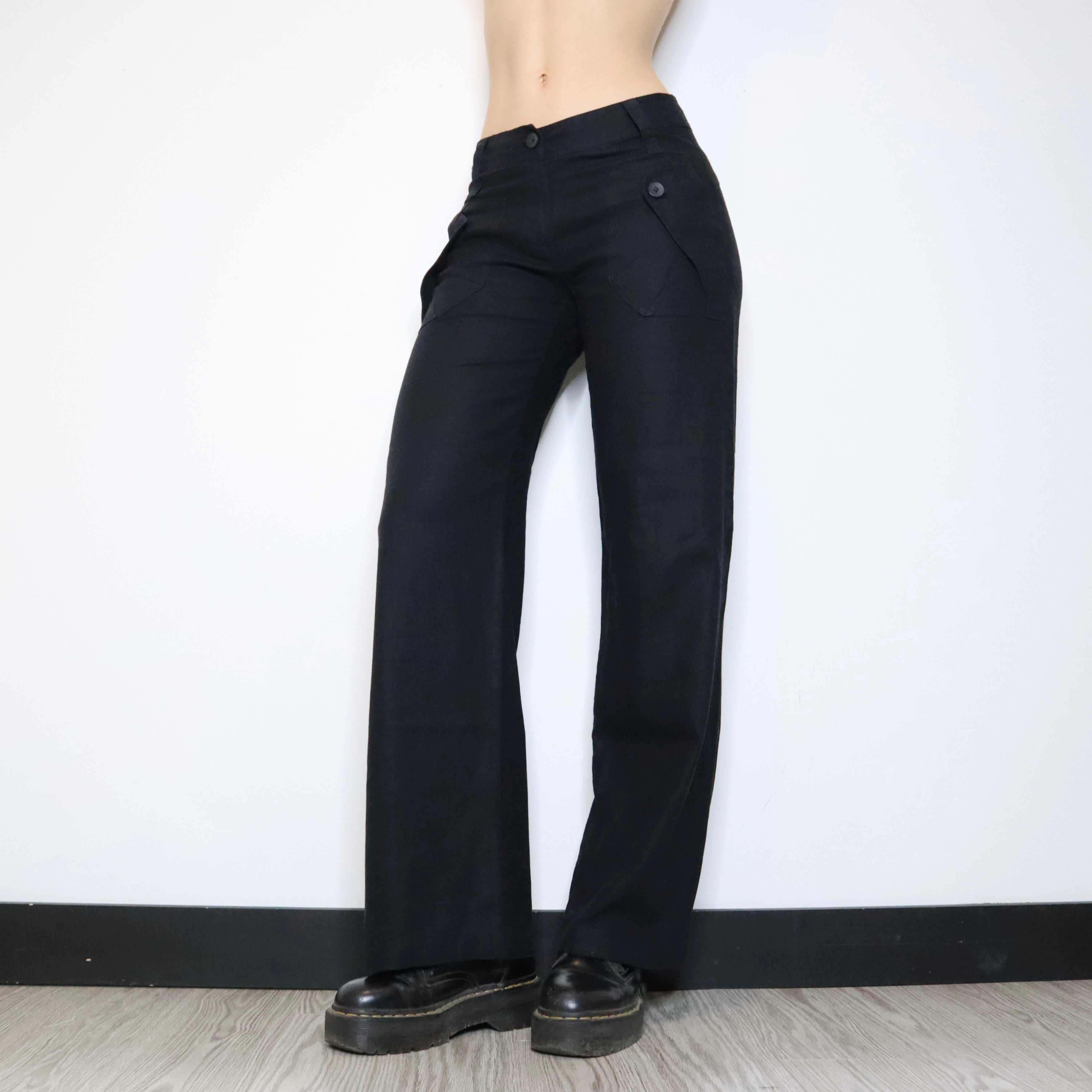 Black Linen Wide Leg Pants (Small)