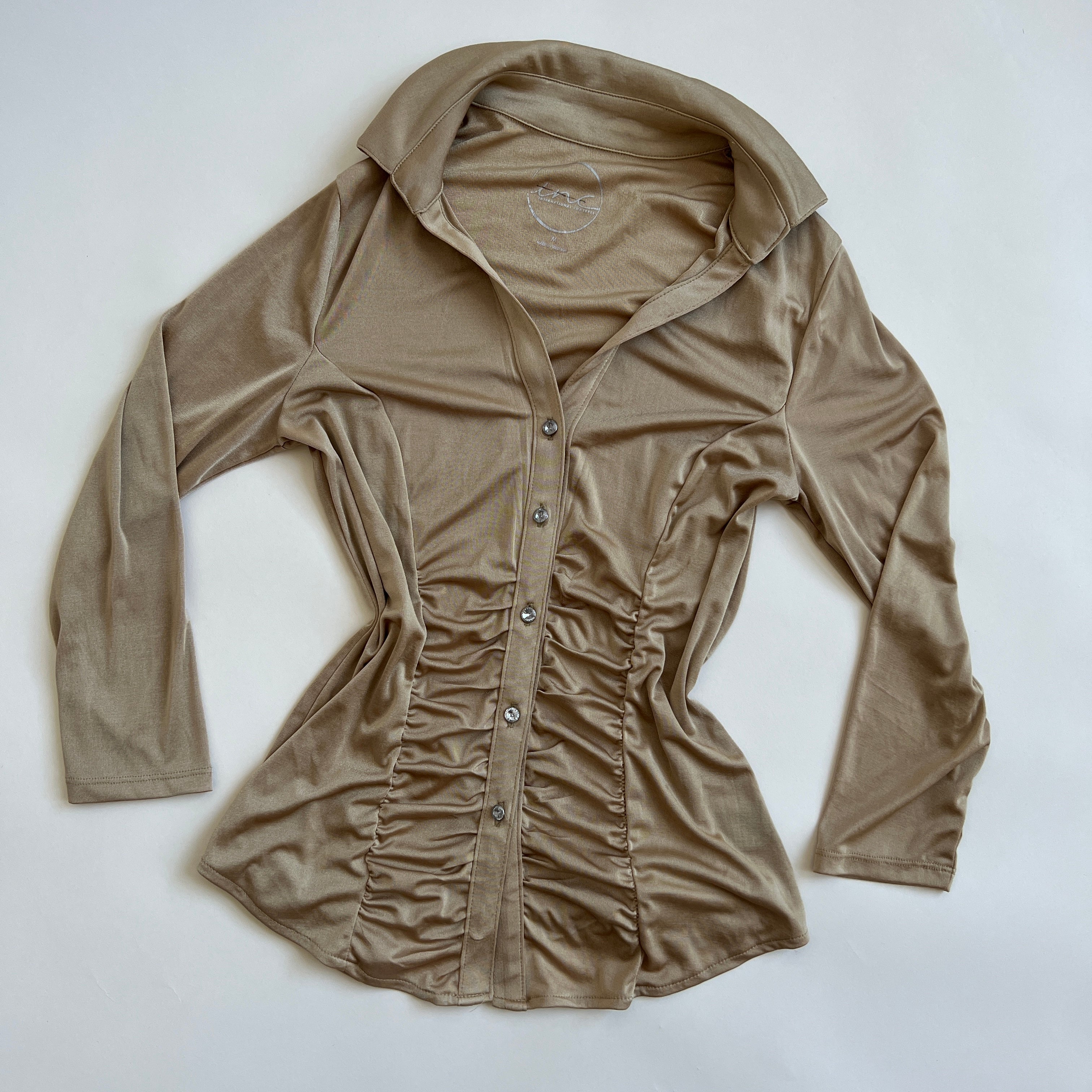 gold satin button up