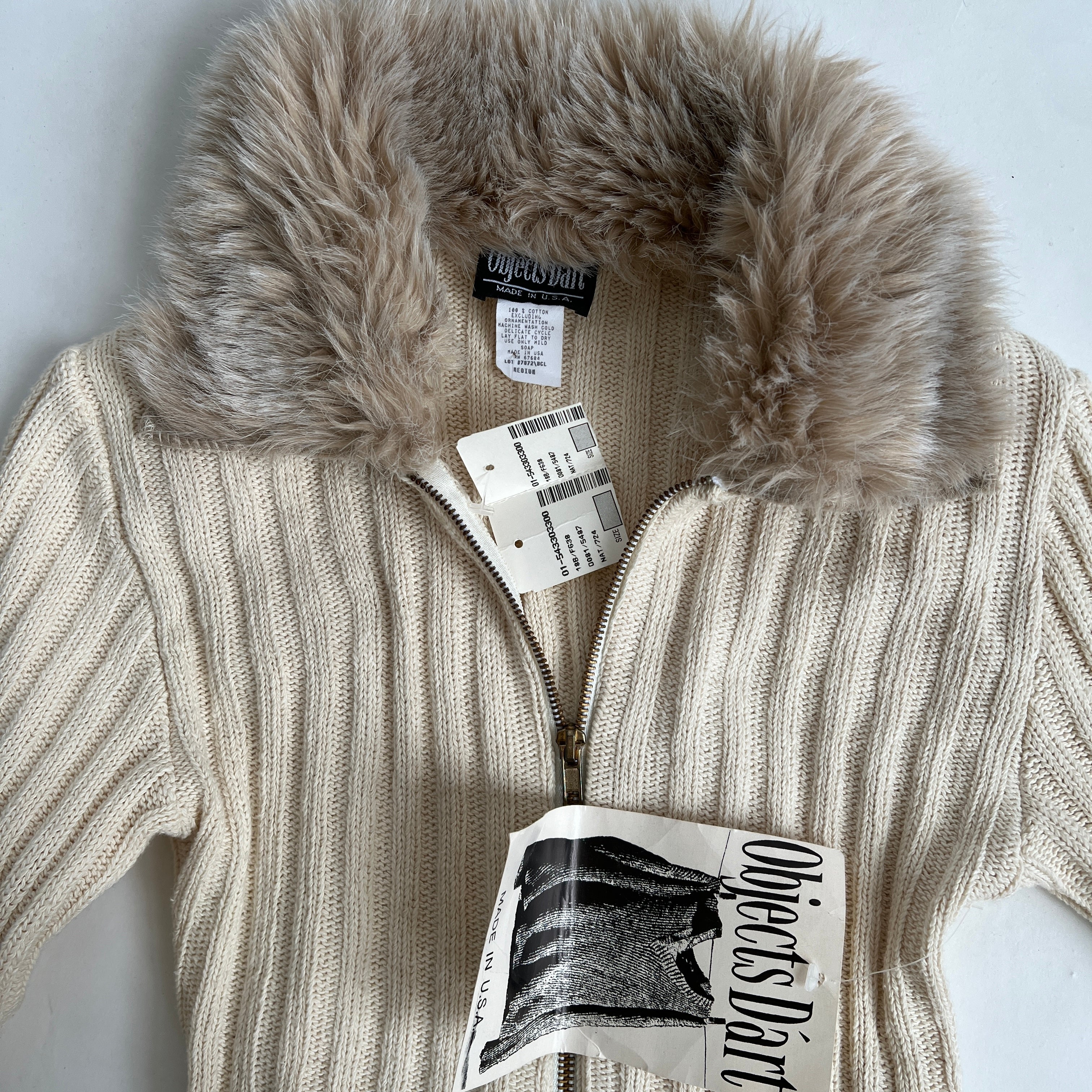 Vintage faux fur trim zip sweater