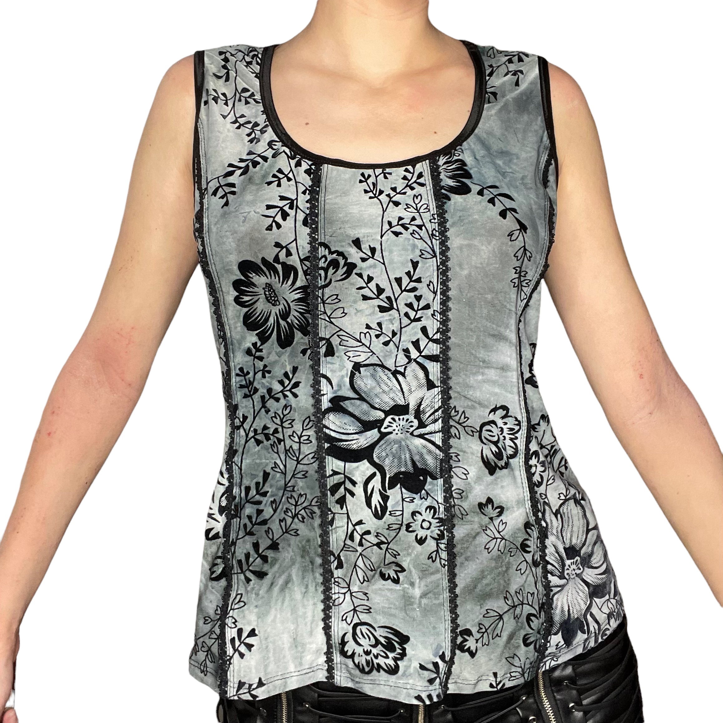 Blue floral lace tank