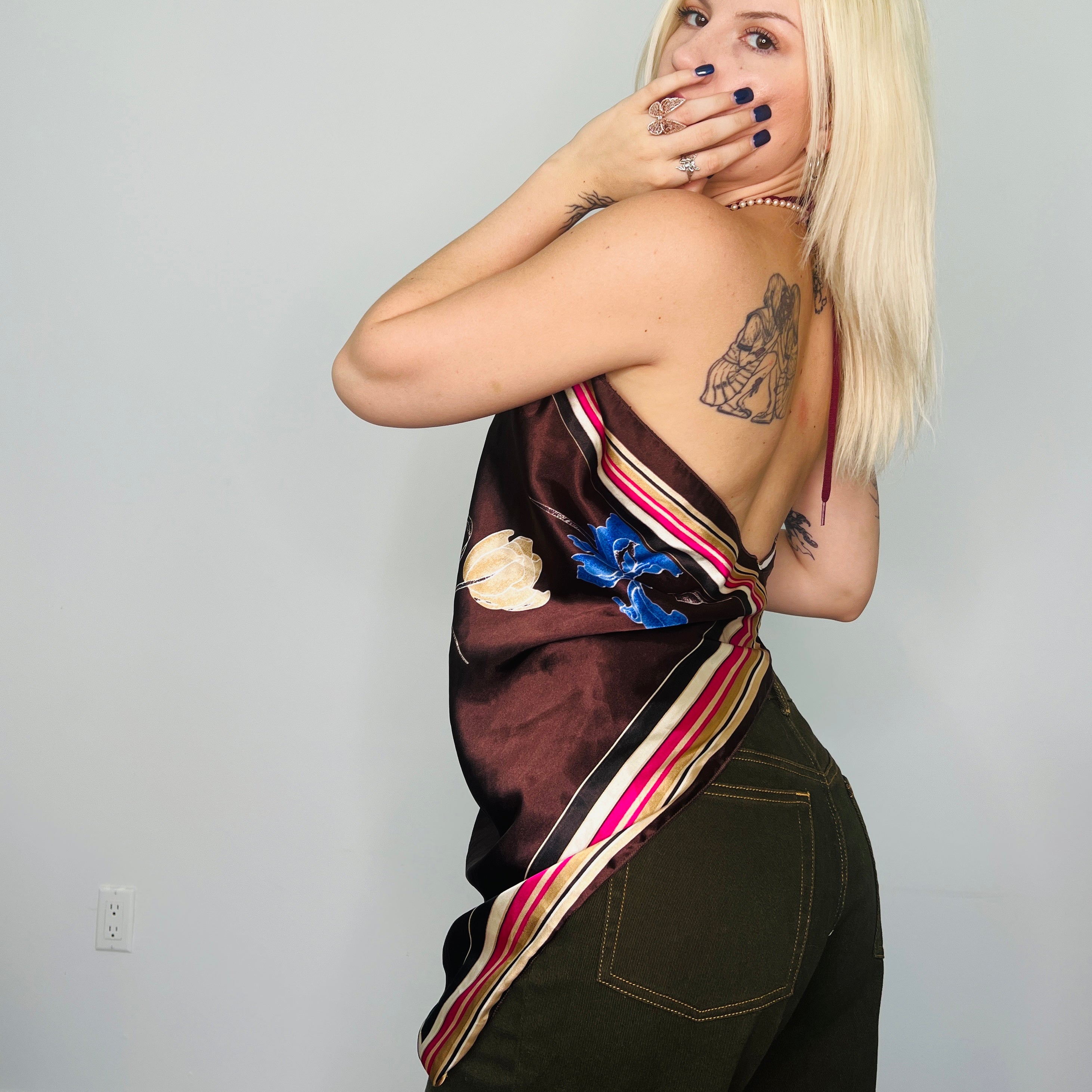 Y2K Scarf Halter Top (M)