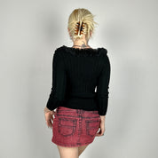 Vintage Ribbed Ruffle Neckline Blouse