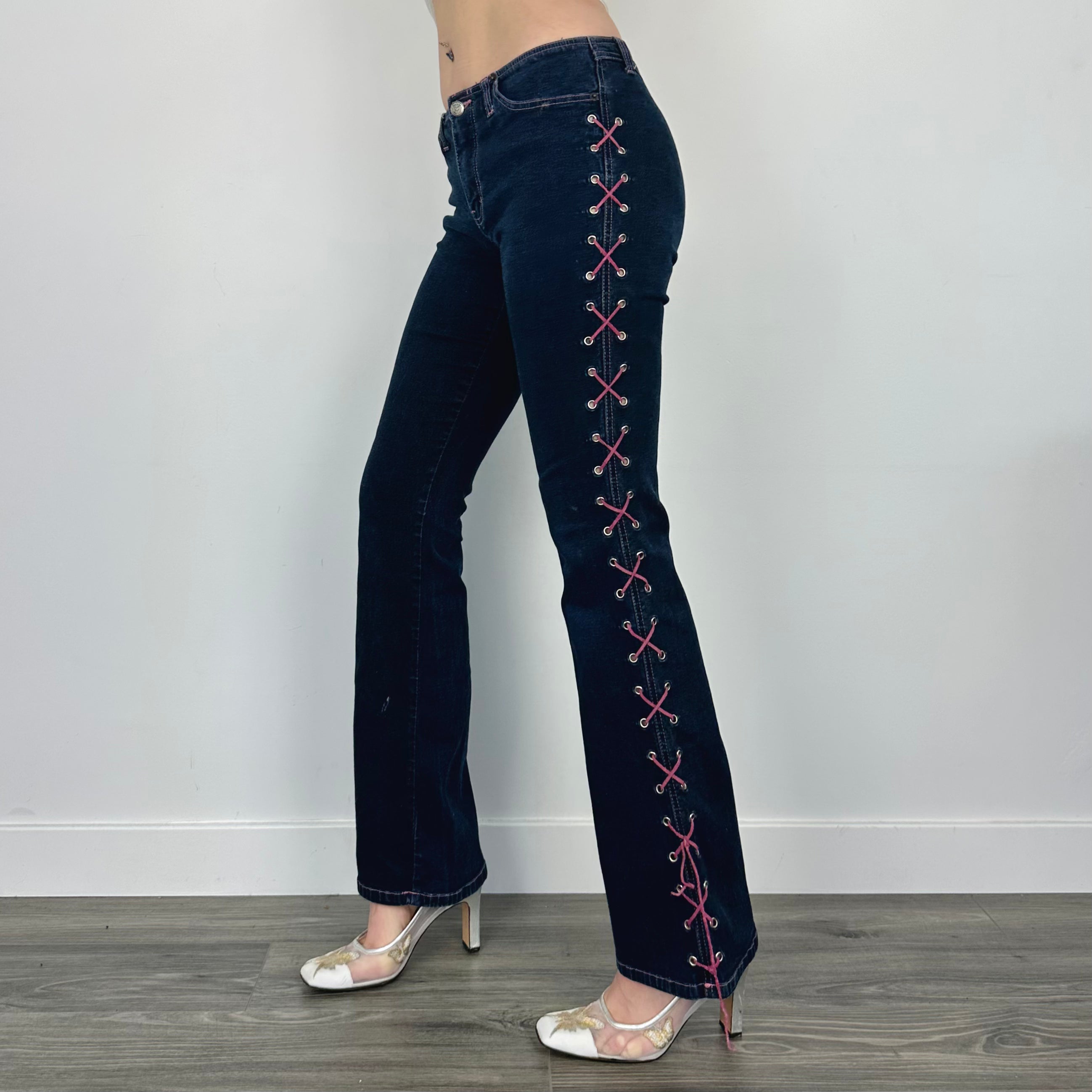 Y2K Lace-up Denim Flares (XS)