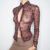 Mesh Button Up Blouse (Small)