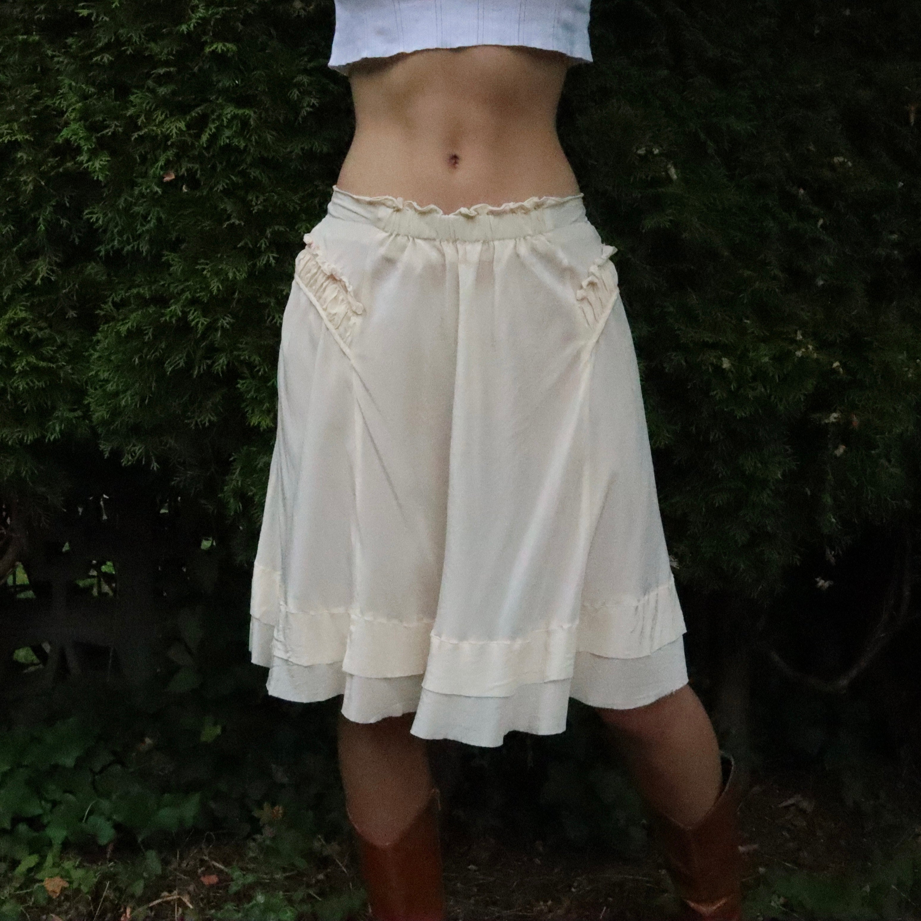 Cream Silk Midi Skirt (Medium)