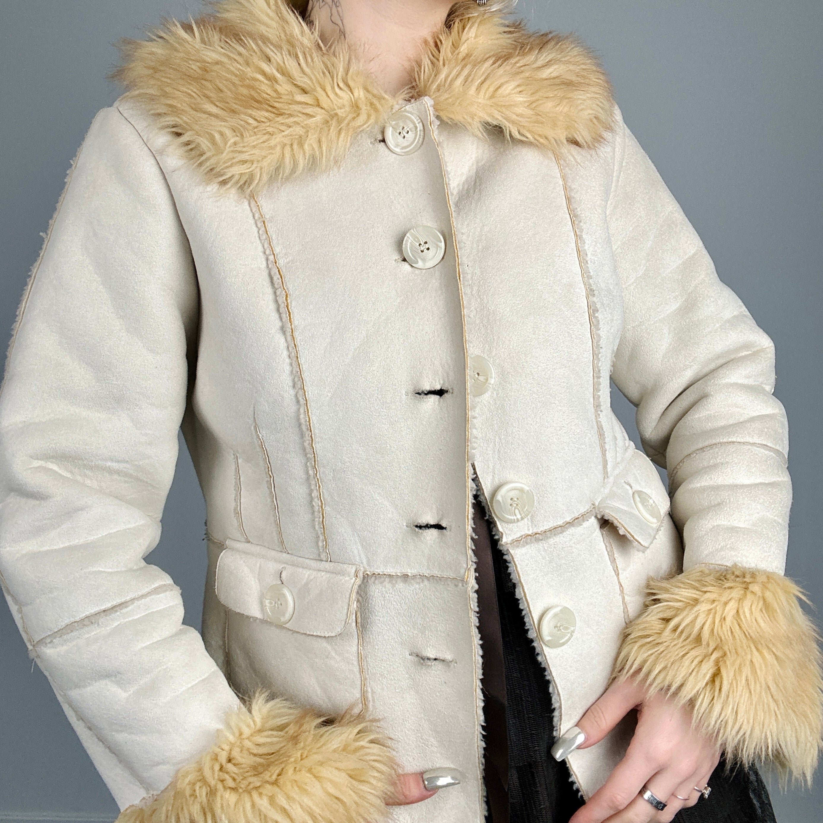 Vintage Faux Fur Trim Coat (S)