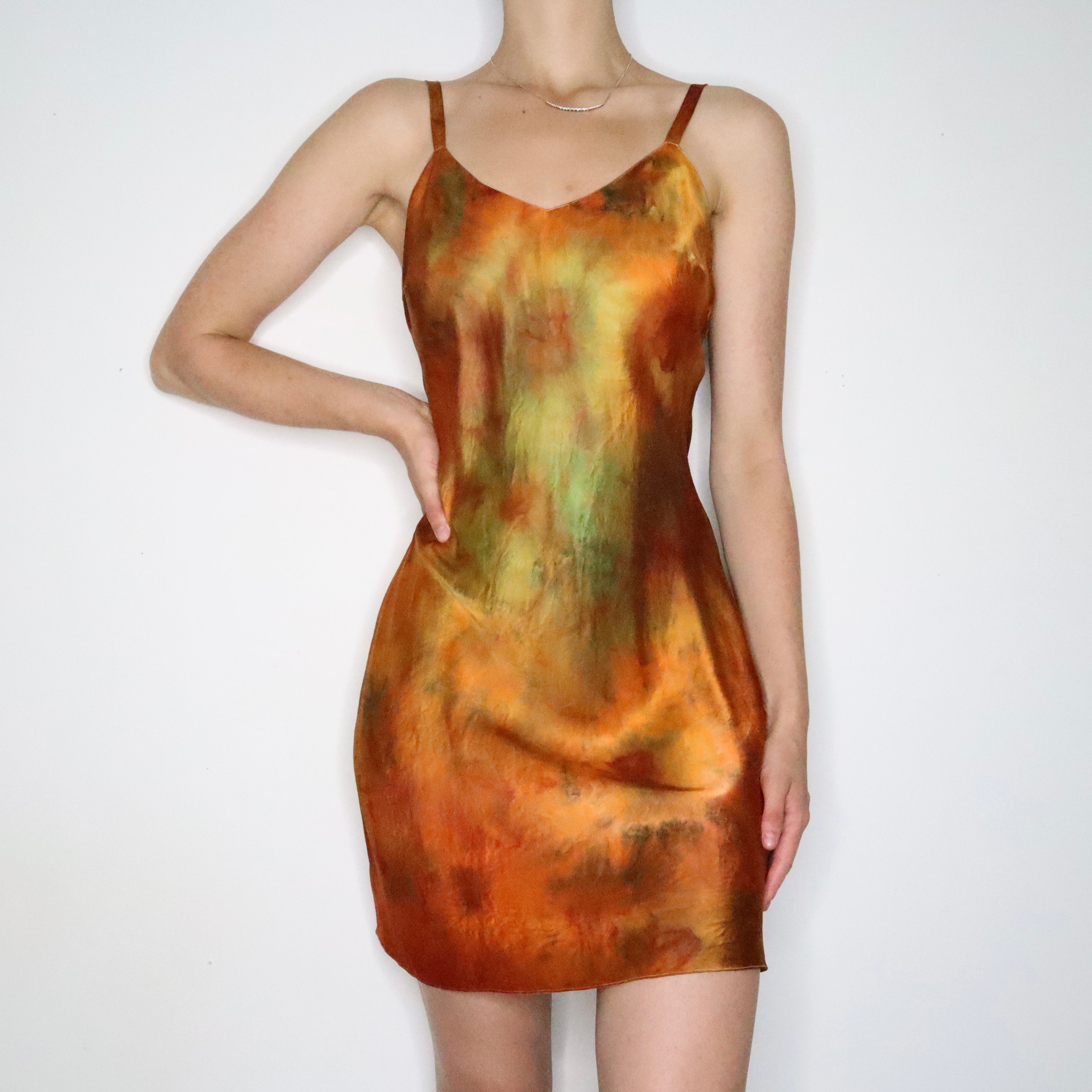 Autumn Tie Dye Silk Slip Dress (Medium) 
