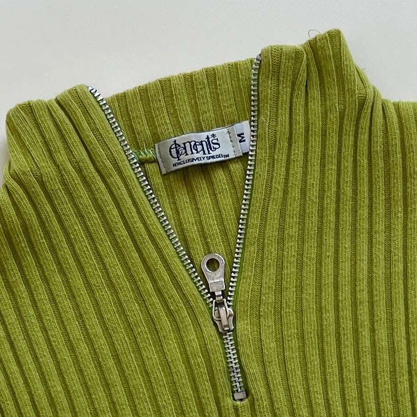 00s green ribbed zip sweater