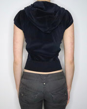Black Velour Zip Up Hoodie (S-M) 