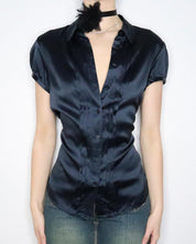 Navy Silk Blouse (Large) 