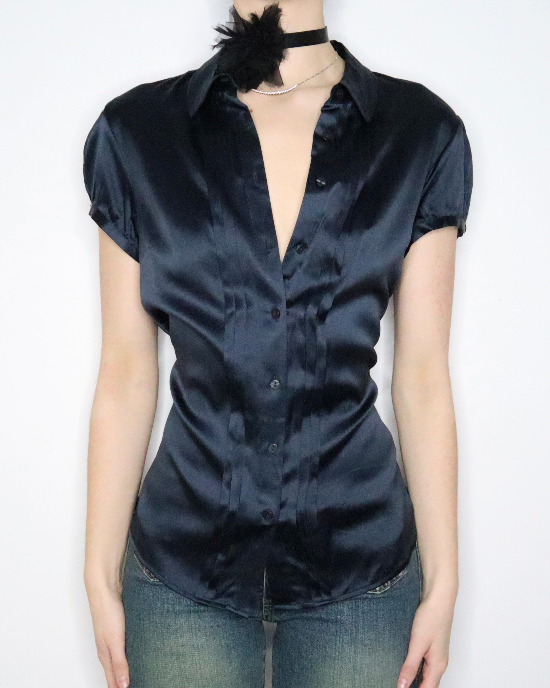Navy Silk Blouse (Large) 
