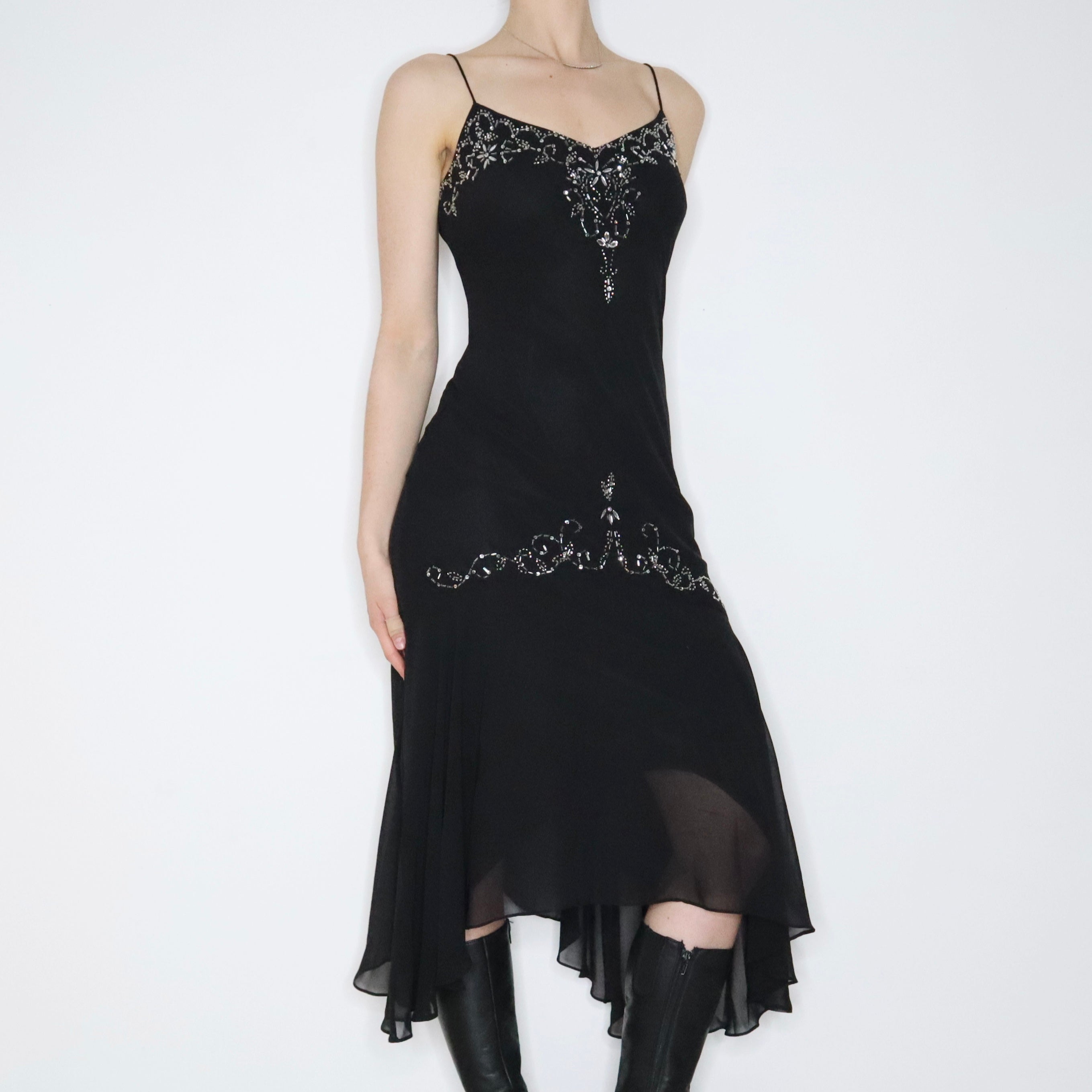 Black Beaded Evening Gown (M-L) 