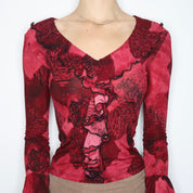 Dark Red Ruffle Blouse (Small)