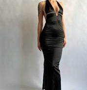 90s backless gem & satin formal dress
