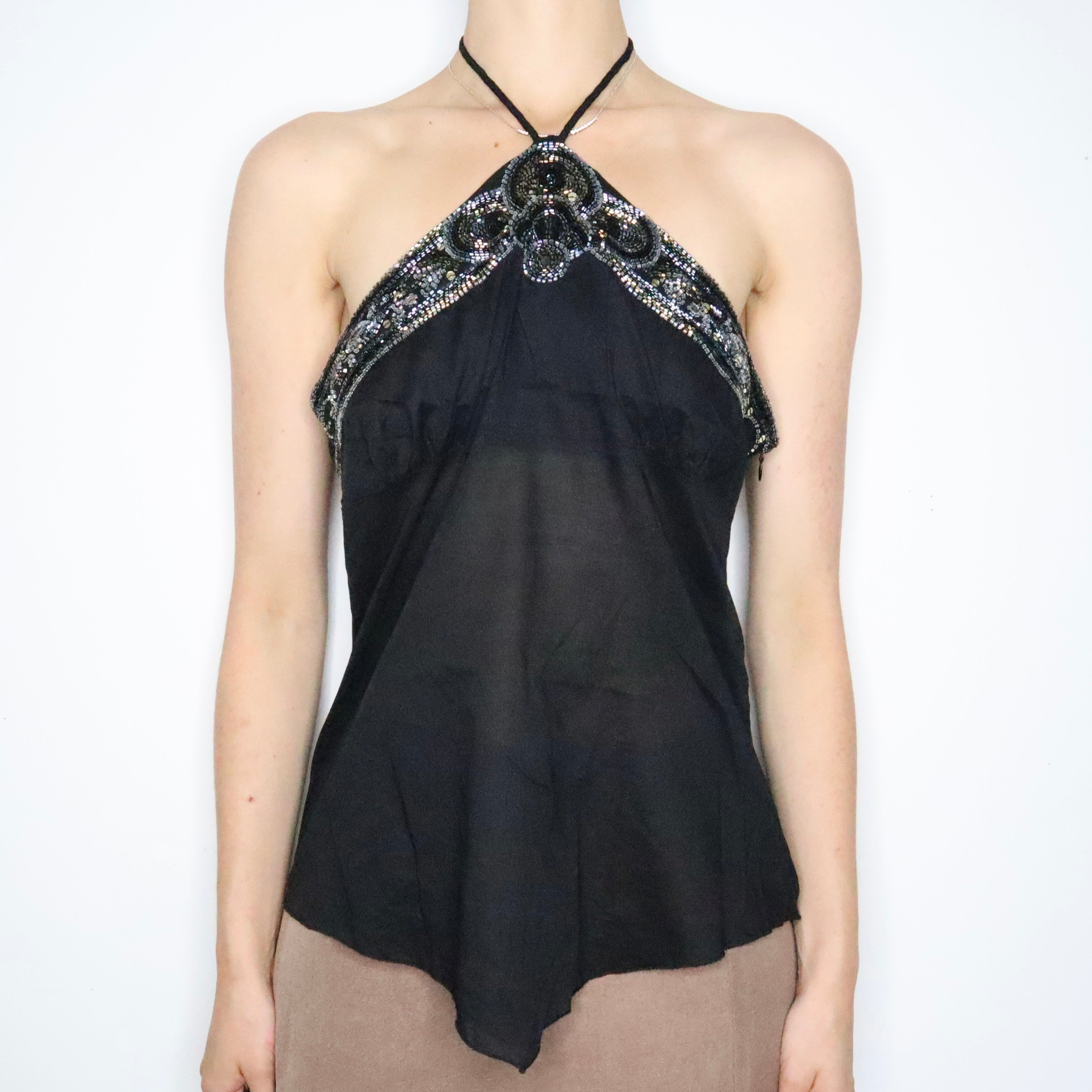 Black Beaded Halter Top (Large)