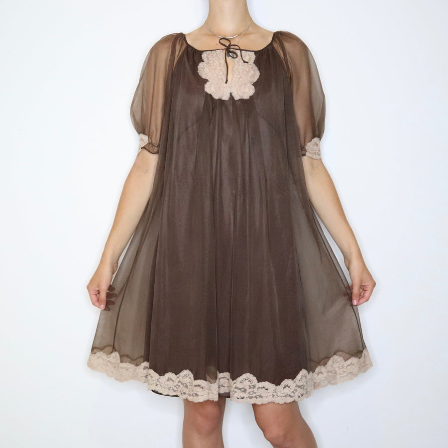 60s Brown Babydoll Nightgown (L)