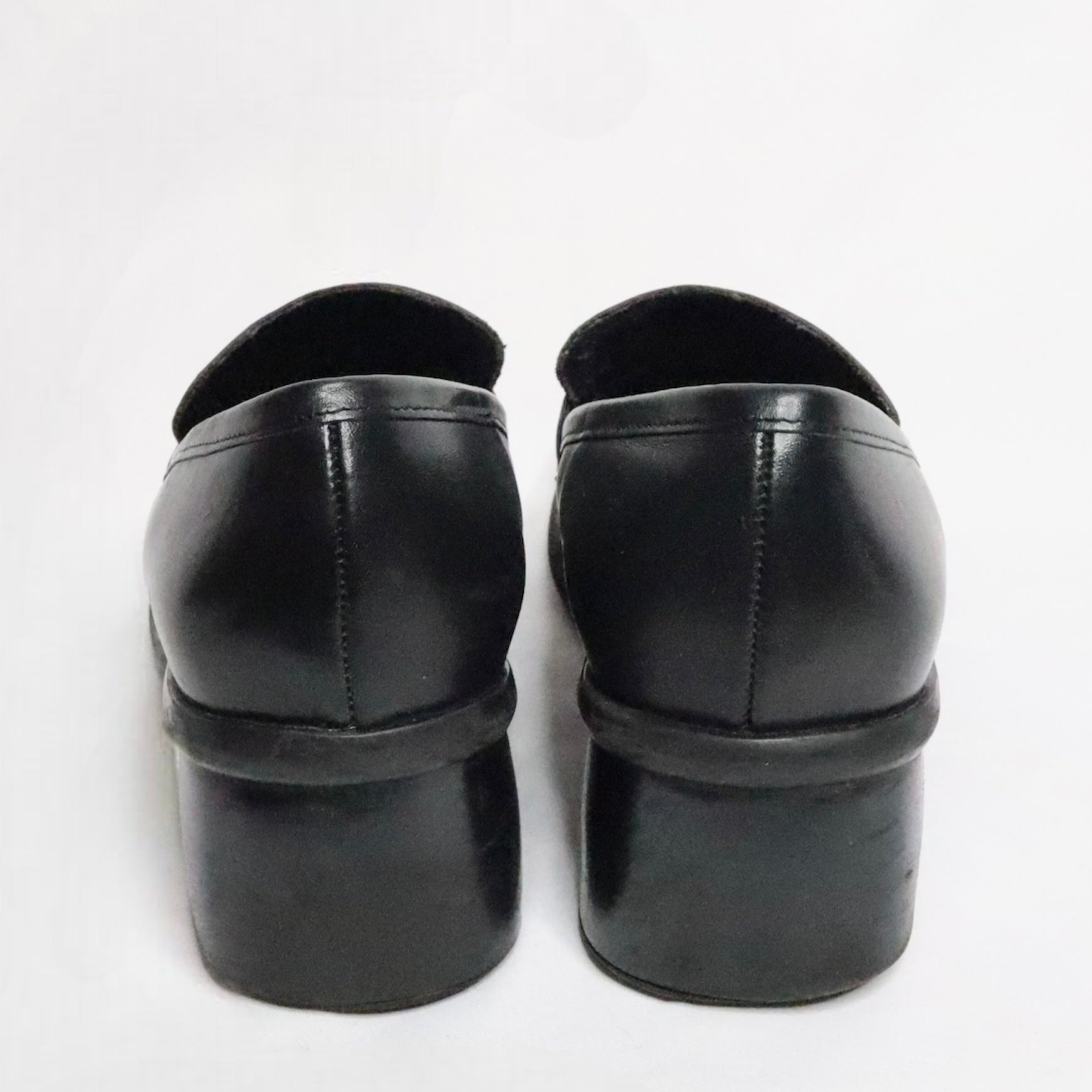 Black Leather Heeled Loafers (7 US)