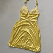 Y2k yellow satin bubble dress