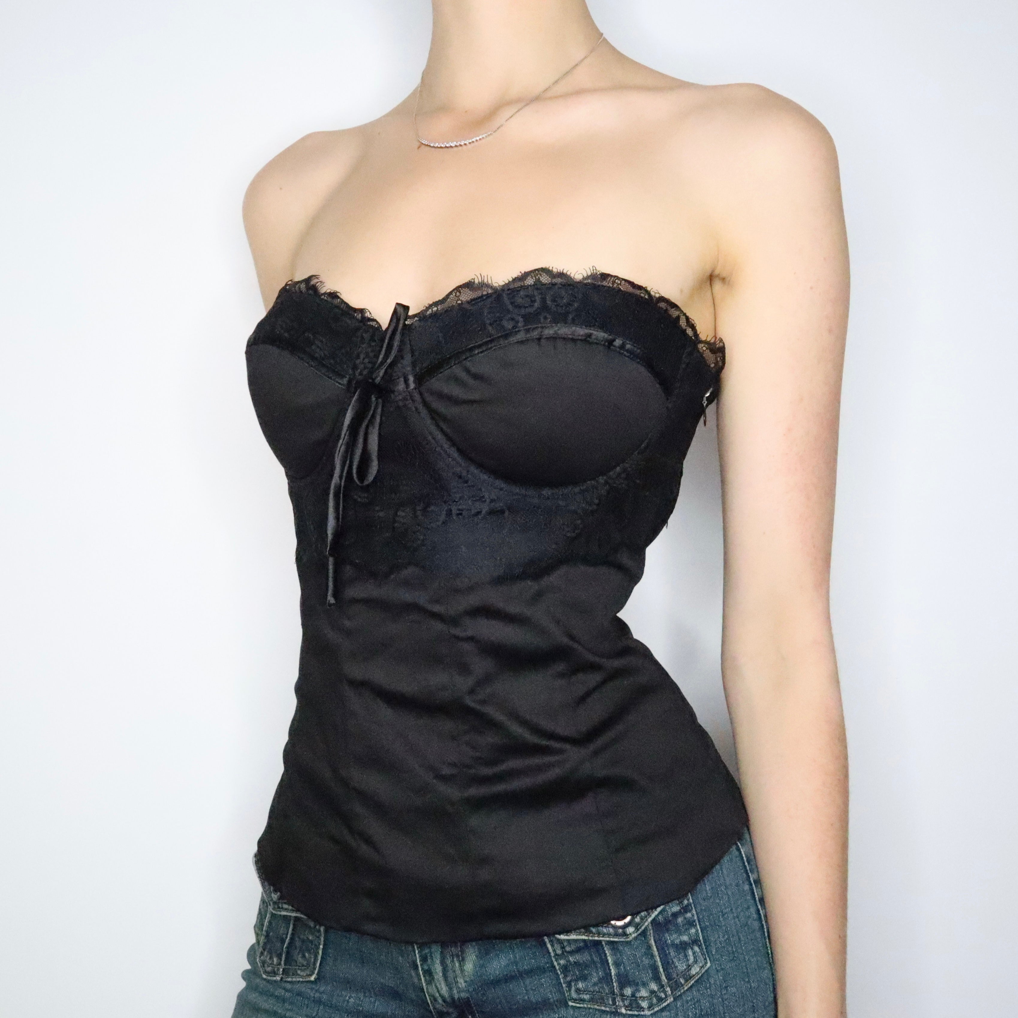 Black Strapless Bustier Top (Medium)
